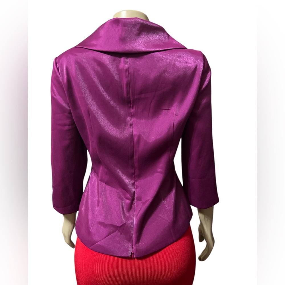 NWT Alex Evenings Women's Sz S  3/4 Sleeve Formal Wrap Blouse With Collar - Picture 4 of 7